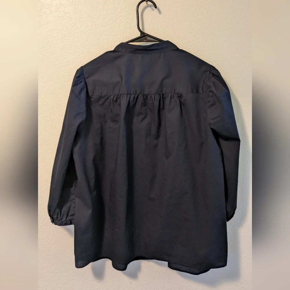 St. John's Bay Navy and White Boxy Puff Sleeve Top - Picture 2 of 5